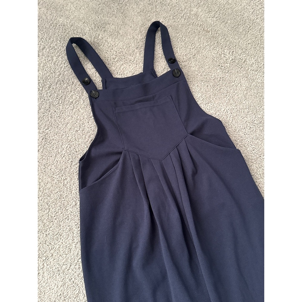 Halara Navy Blue Waffle Knit Pleated Bib Overalls Jogger Jumpsuit Womens Small - Picture 3 of 7